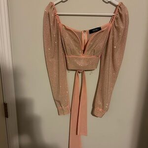 AKIRA THE SHOW GOES ON RHINESTONE MESH LONG SLEEVE BLOUSE